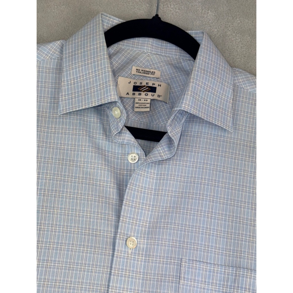 Joseph Abboud Mens Dress Shirt Blue Plaid Tailored Fit 15X33 Egyptian Cotton